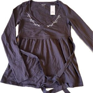 Long-Sleeve Pinch Bust Babydoll Top brown hollister